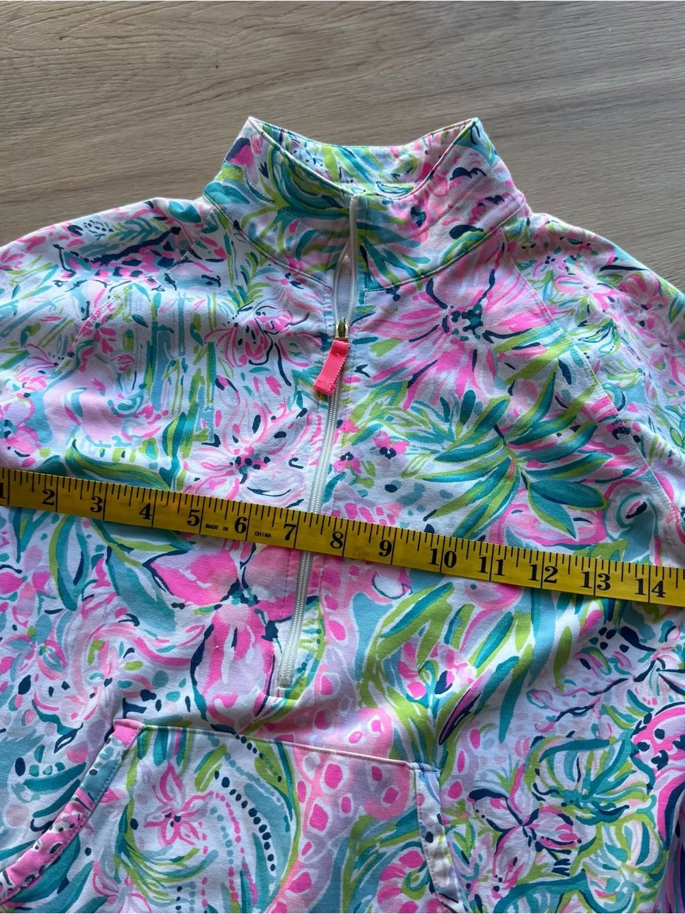 Lilly Pulitzer Sweater 12/14 pink blue floral 1/4 zipper pullover long sleeves